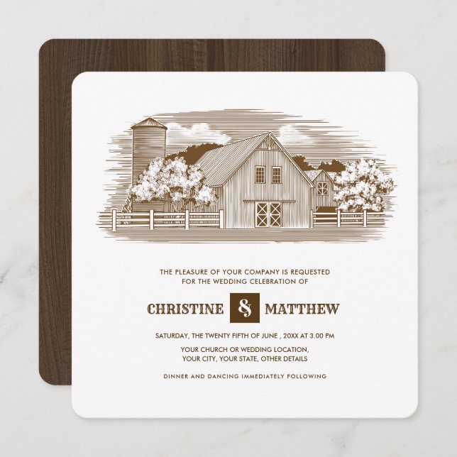 Rustic | Farm | Barn Wood Wedding Invitations (Front/Back)