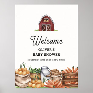 Rustic Farm Barnyard Veggie Baby Shower Welcome Poster
