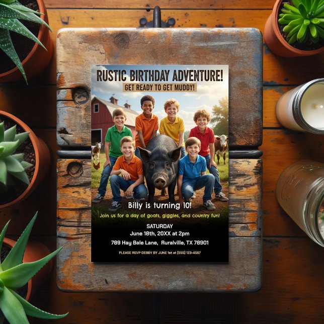 Rustic Farm Birthday Party Invitation Postcard (Creator Uploaded)