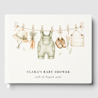 Rustic Farm Clothesline Watercolor Baby Shower Guest Book
