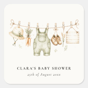 Rustic Farm Clothesline Watercolor Baby Shower Square Sticker