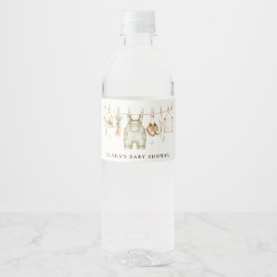 Rustic Farm Clothesline Watercolor Baby Shower Water Bottle Label