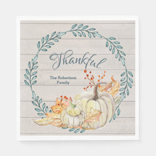 Rustic Farm Fall Leaves n Pumpkin Thanksgiving Napkin