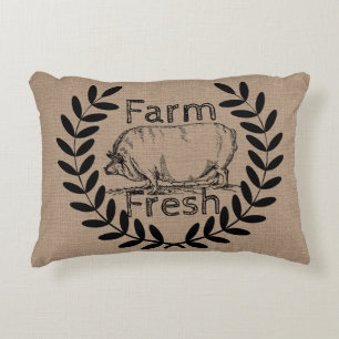Rustic Farm Fresh Hog and Laurels Decorative Cushion