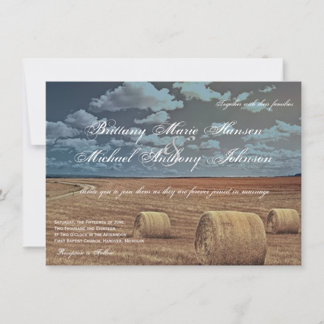 Rustic Farm Hay Field Country Wedding Invitations (Front)