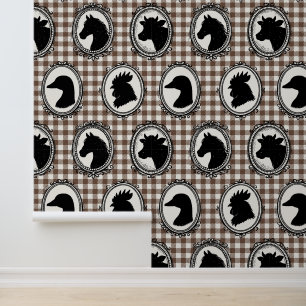 Rustic Farm Kitchen Barnyard Gingham Black & Mocha Wallpaper