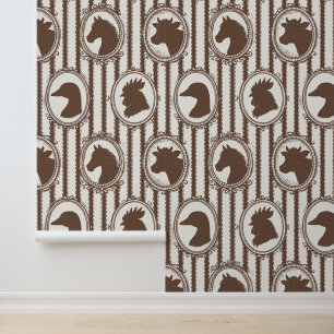 Rustic Farm Kitchen Barnyard Mocha Ticking Stripe Wallpaper