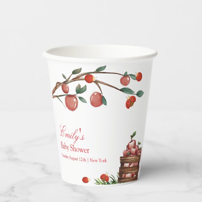 Rustic Farm Ladybug Apple Girl Baby Shower Paper Cups (Front)