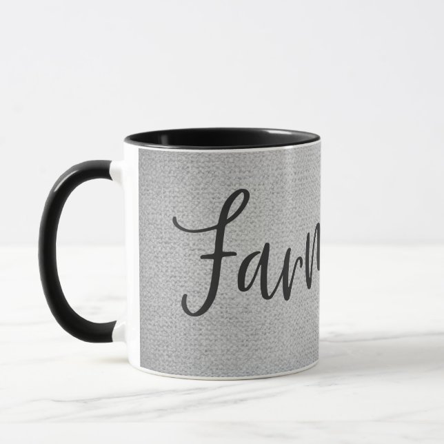Rustic Farm Life Grey Burlap Texture Whimsical Mug (Left)