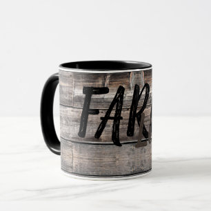 rustic FARM LIFE type on wooden background   Mug