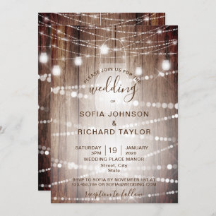 Rustic Farm Light Jar Vintage Wood Invitation