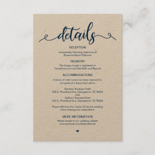 Rustic Farm, Navy Blue Kraft, Wedding Details Enclosure Card