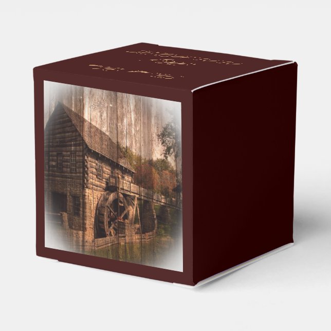 rustic farm old barn country mill wedding favour box (Back Side)