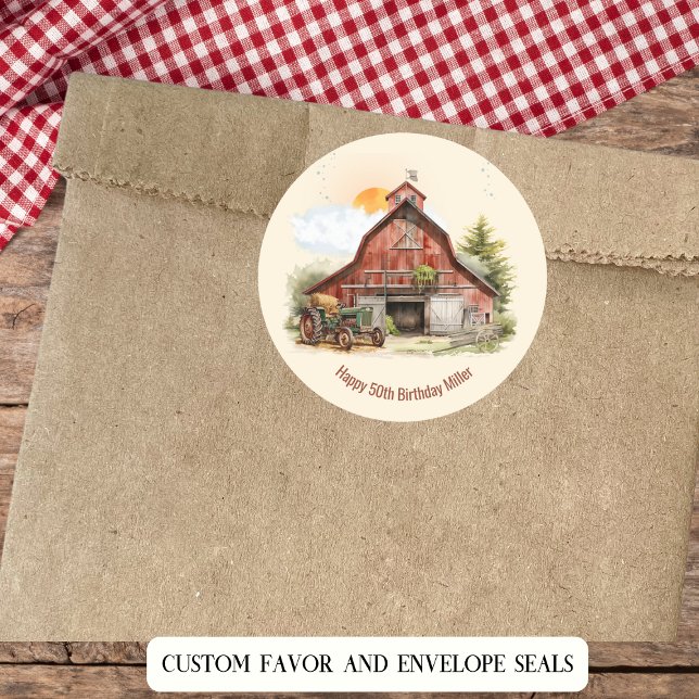 Rustic Farm Ranch 50th Birthday  Classic Round Sticker (Creator Uploaded)
