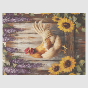 Rustic Farm Rooster with Sunflowers and Wisteria Tissue Paper
