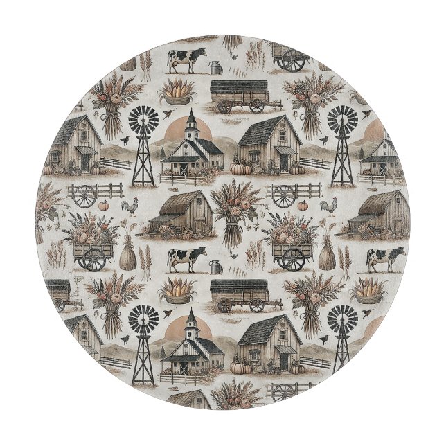 Rustic Farm Scene Cutting Board (Front)