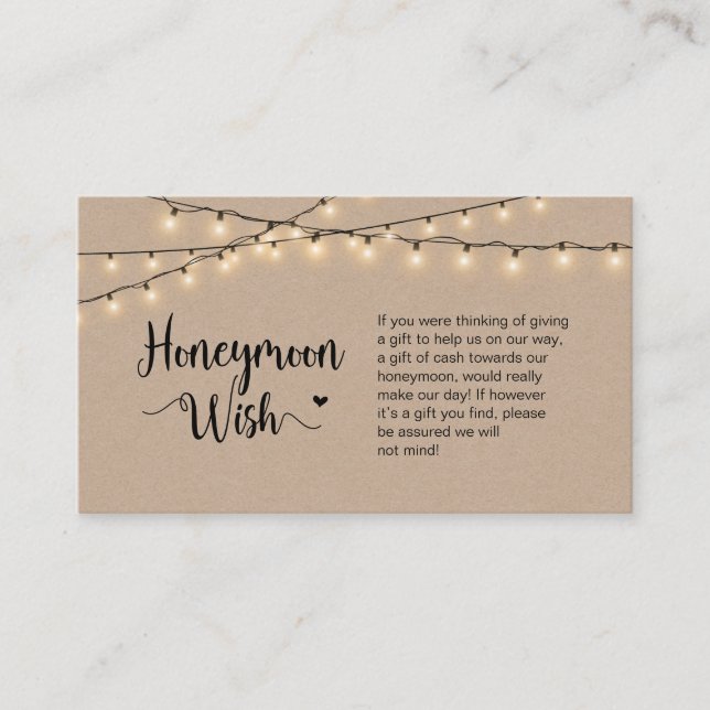 Rustic Farm String Lights, Kraft, Honeymoon Wish Enclosure Card (Front)