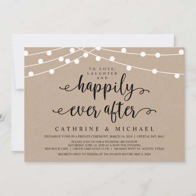 Rustic Farm String Lights, Kraft Wedding Elopement Invitation (Front)