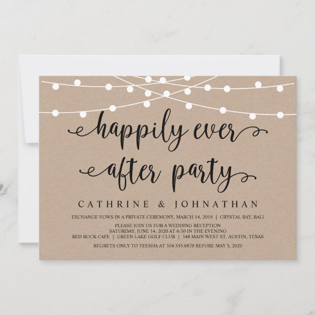 Rustic Farm String Lights, Kraft Wedding Elopement Invitation (Front)