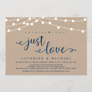 Rustic Farm String Lights, Navy Wedding Elopement Invitation