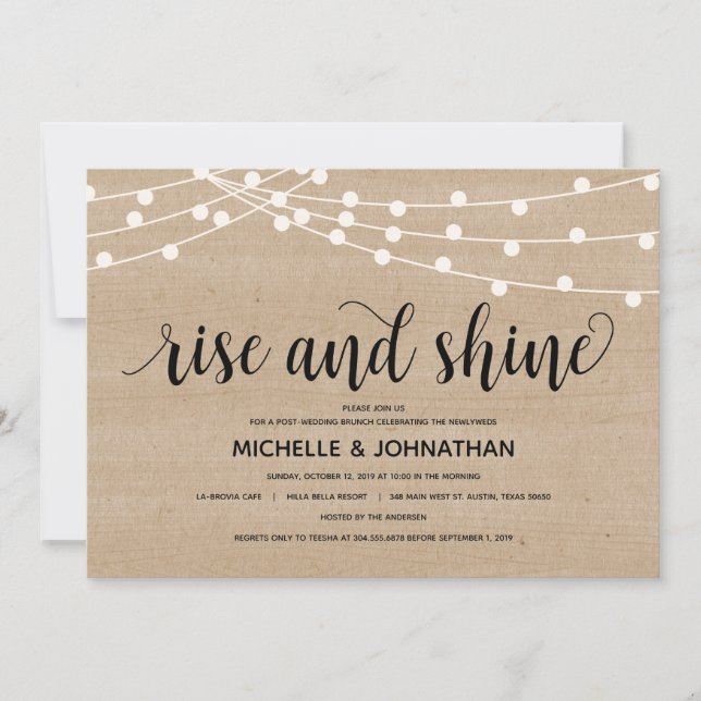 Rustic farm string lights post-wedding invitation (Front)