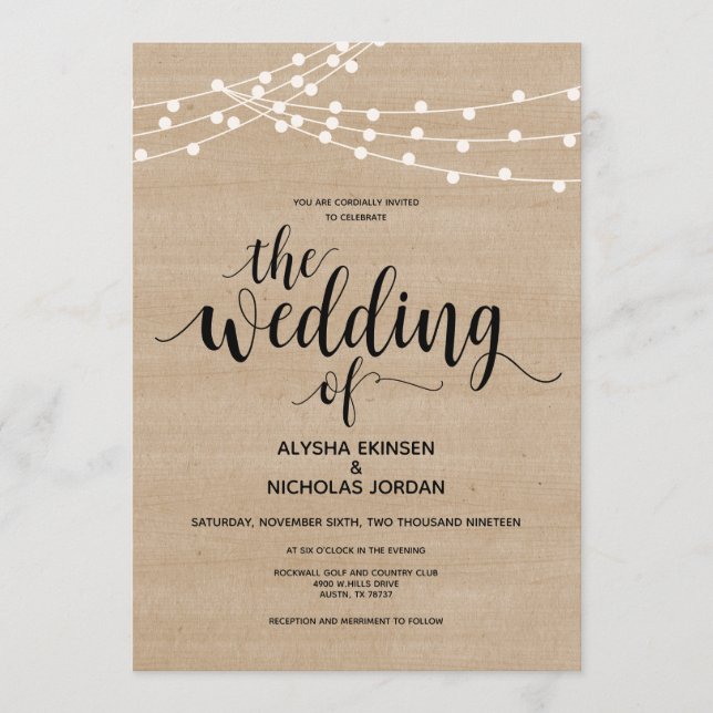 Rustic farm string lights Wedding Invitation Card (Front)