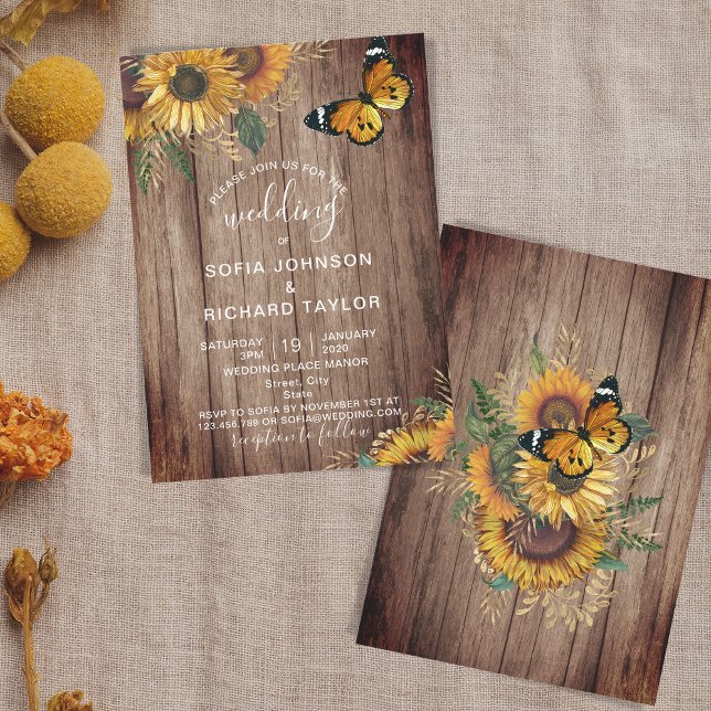 Rustic Farm Sunflower Vintage Wood Invitation (Creator Uploaded)