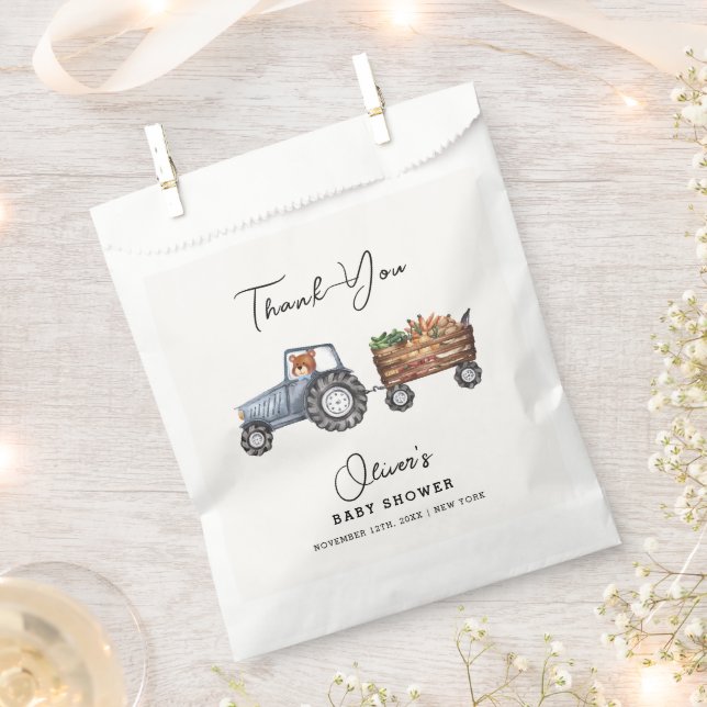 Rustic Farm Tractor Teddy Bear Baby Shower  Favour Bags (Clipped)