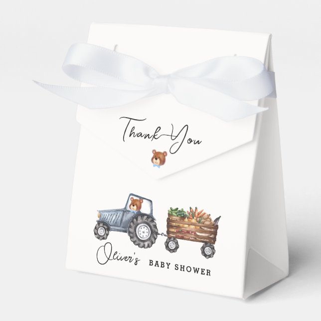 Rustic Farm Tractor Teddy Bear Baby Shower  Favour Box (Front Side)