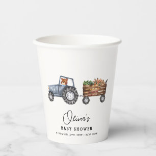 Rustic Farm Tractor Teddy Bear Baby Shower  Paper Cups