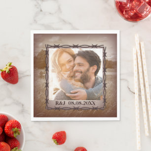 rustic farm western country barn wedding photo napkin