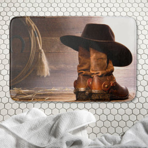 Rustic Farm western country barn wood cowboy boots Bath Mat