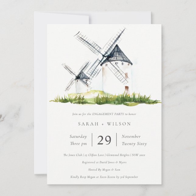 Rustic Farm Windmill Theme Engagement Invite (Front)