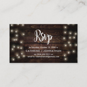 Rustic Farm Wood, String Lights, RSVP respond Enclosure Card