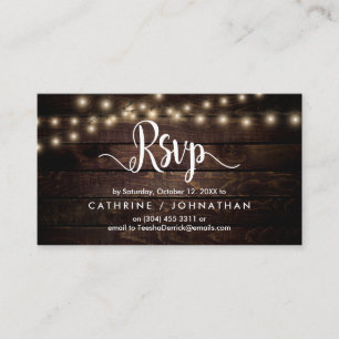 Rustic Farm Wood, String Lights, RSVP respond Enclosure Card