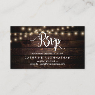 Rustic Farm Wood, String Lights, RSVP respond Enclosure Card