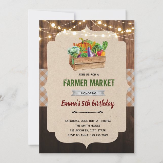 Rustic farmer market theme invitation (Front)