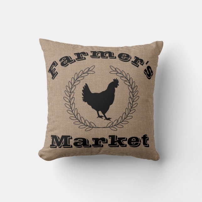 Rustic Farmer's Market Black Laurels & Hen Cushion (Front)
