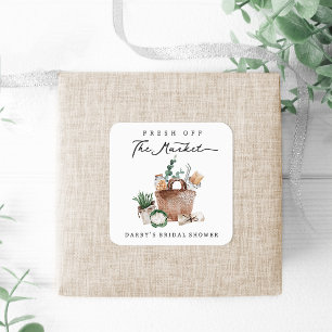Rustic Farmers Market Bridal Shower Favour Square Sticker