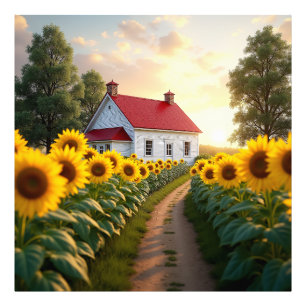 Rustic Farmhouse at Sunrise Photo Print