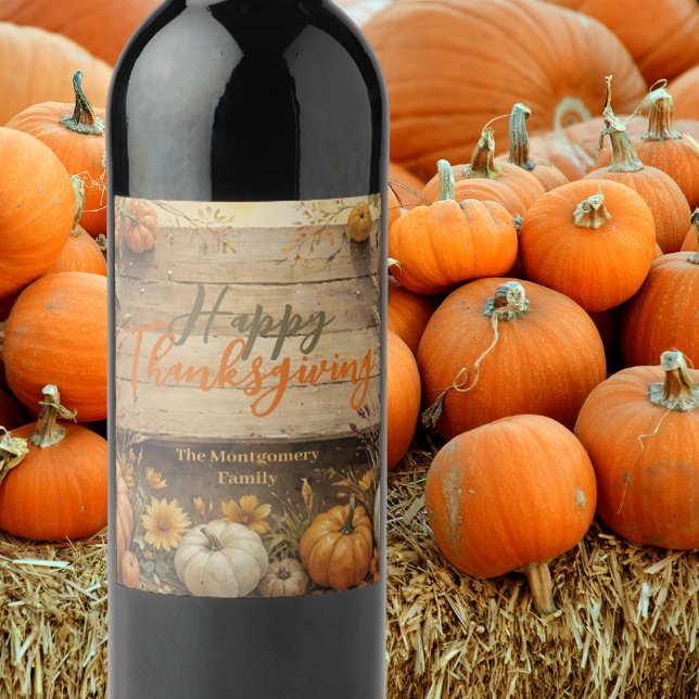 Rustic Farmhouse Autumn Pumpkin Thanksgiving Wine Label (Creator Uploaded)