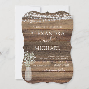 Rustic Farmhouse Baby's Breath Jar Wedding Invitation