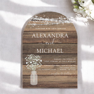 Rustic Farmhouse Baby's Breath Jar Wedding Invitation