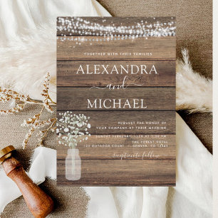 Rustic Farmhouse Baby's Breath Jar Wedding Invitation