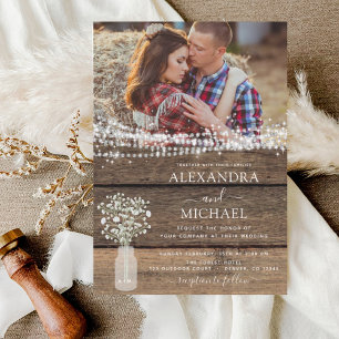 Rustic Farmhouse Baby's Breath Jar Wedding Invitation