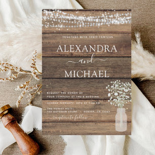 Rustic Farmhouse Baby's Breath Jar Wedding Invitation