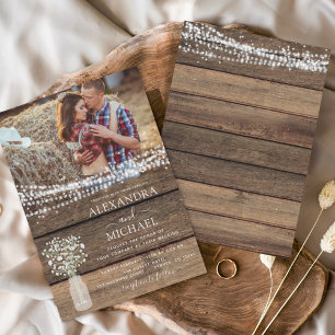 Rustic Farmhouse Baby's Breath Jar Wedding Invitation