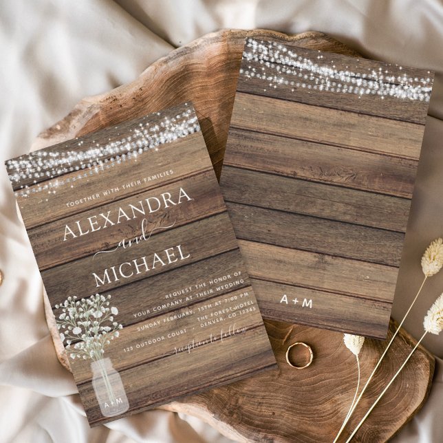 Rustic Farmhouse Baby's Breath Jar Wedding Invitation (Creator Uploaded)