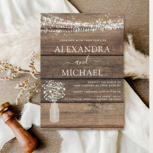 Rustic Farmhouse Baby's Breath Jar Wedding Invitation