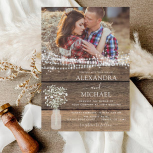 Rustic Farmhouse Baby's Breath Jar Wedding Invitation